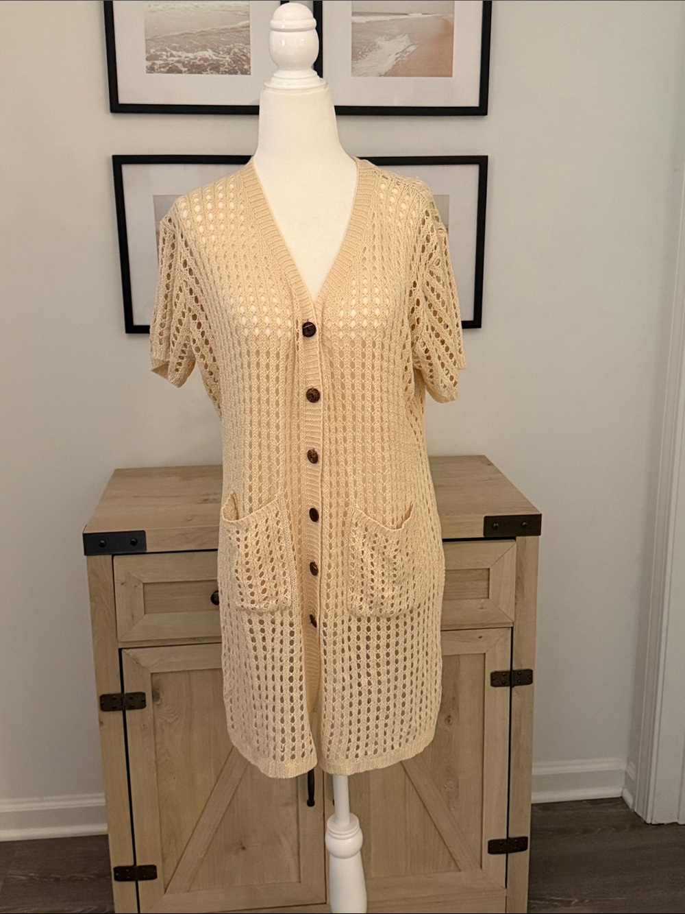 Cupshe Apricot Open Knit Front Button Cover-Up